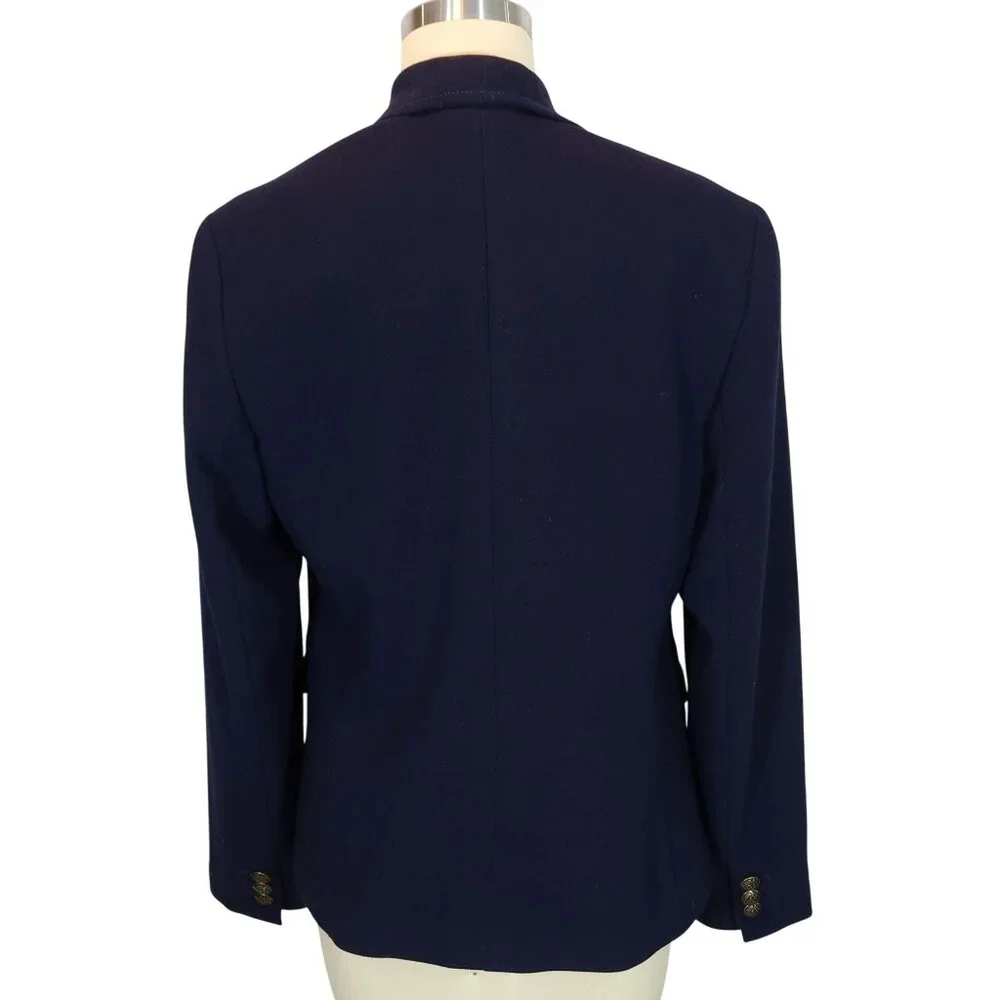 TALBOTS Navy Blue Ponte Knit Ornate Button Blazer Size 8 Nautical Preppy Office - Picture 3 of 9